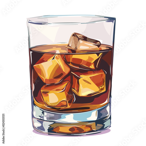 glass contains large ice cubes that refract and distort the light passing through them, adding depth and realism to the piece