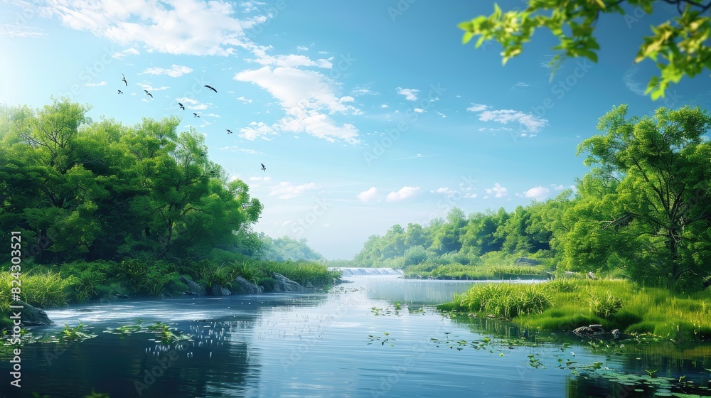 Tranquil Earth Day Greenery Rivers Blue Sky in Harmony Tranquil Earth Day Greenery Rivers Blue Sky in Harmony