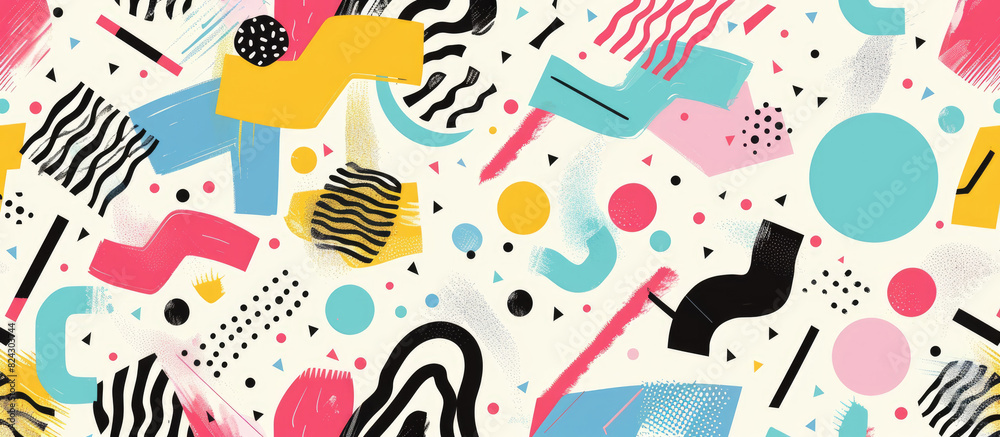 Abstract background with circle, square and triangle shapes and colorful patterns in Memphis style Abstract background with circle, square and triangle shapes and colorful patterns in Memphis style