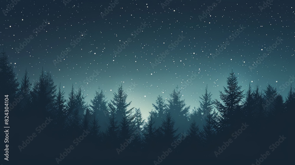 Fototapeta premium Starry night sky and forest silhouette background