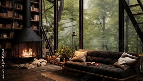 Whispering Woods A Dreamlike Forestpunk Room with Fire and Literature