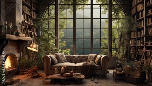 Woodland Whimsy Atmospheric Forestpunk Room with Books and Fire
