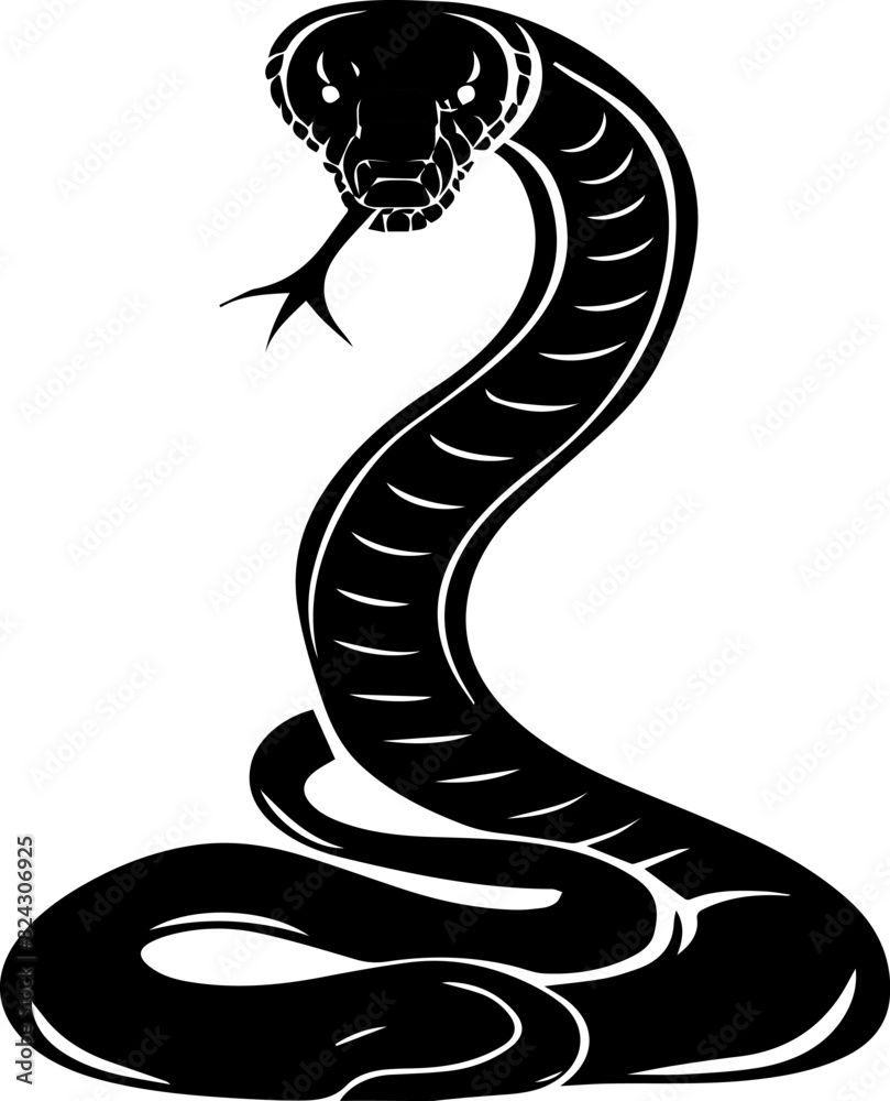 Fototapeta premium Majestic Cobra, Striking Black and White Illustration of a Fearsome Serpent