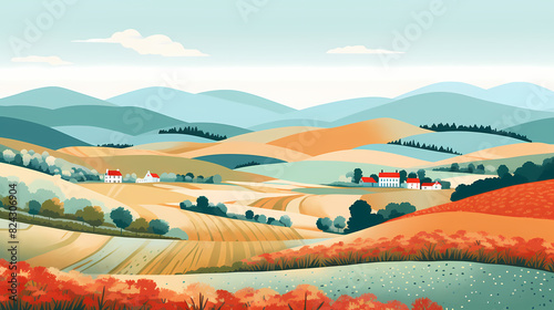 bright and colorful rural landscape illustration abstract background decorative painting