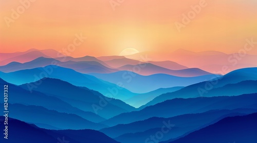 Sunset Over Mountains Abstract Background - Gradient Layered Landscape Art