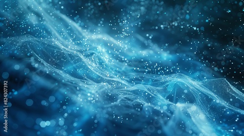 Blue particle waves, perfect for digital transformation themes photo
