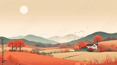 bright and colorful rural landscape illustration abstract background decorative painting