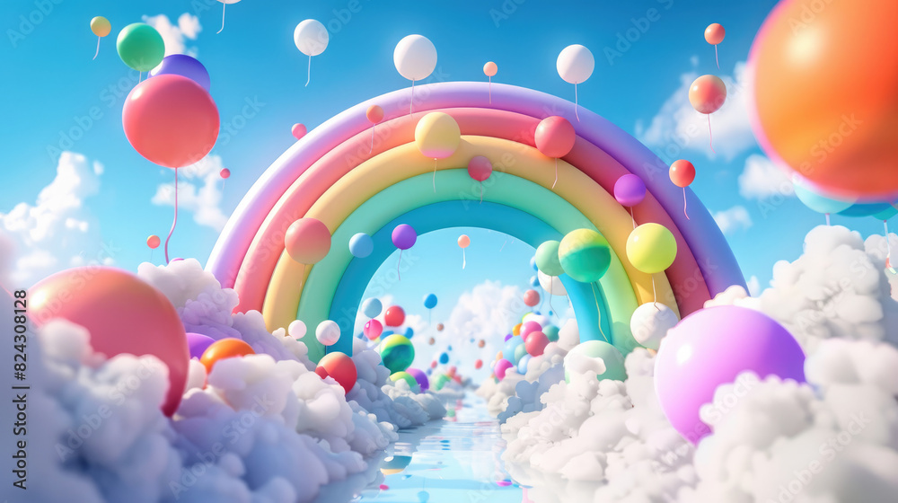 3D Illustration of Generative AI with Rainbow and Clouds 3D Illustration of Generative AI with Rainbow and Clouds