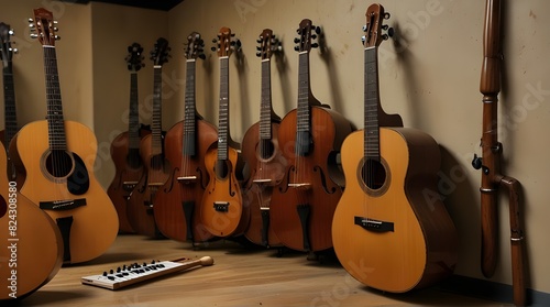 Image of musical instruments being displayed for sale.generative.ai 