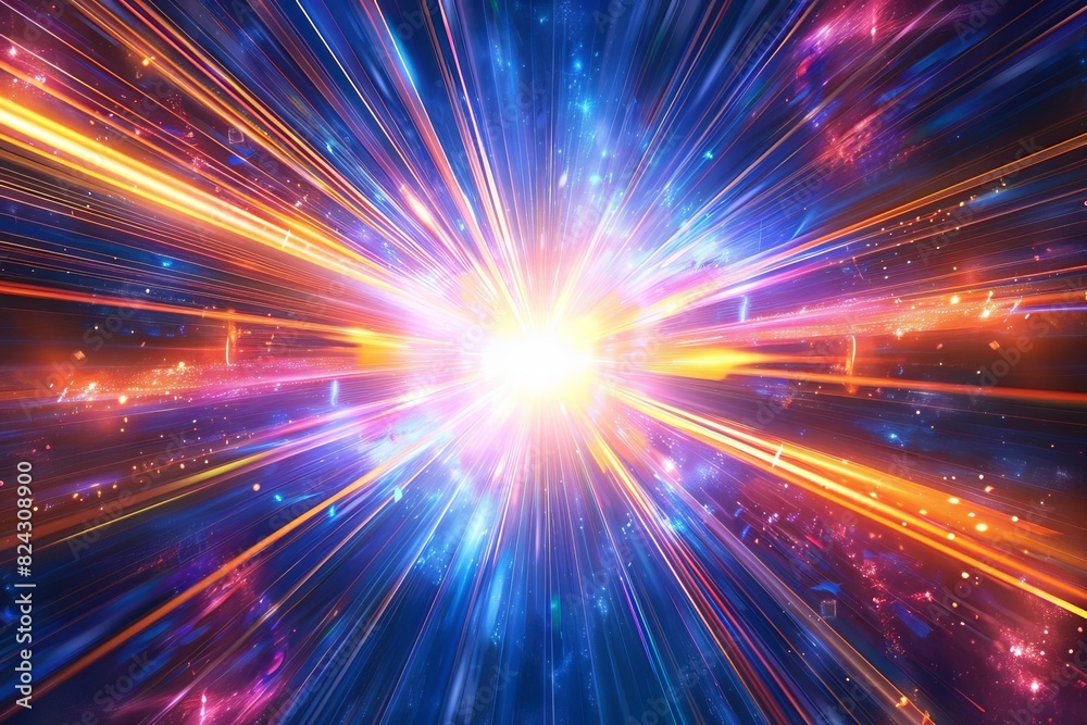 Bright and powerful light explosion centered in a tunnel vision perspective Bright and powerful light explosion centered in a tunnel vision perspective