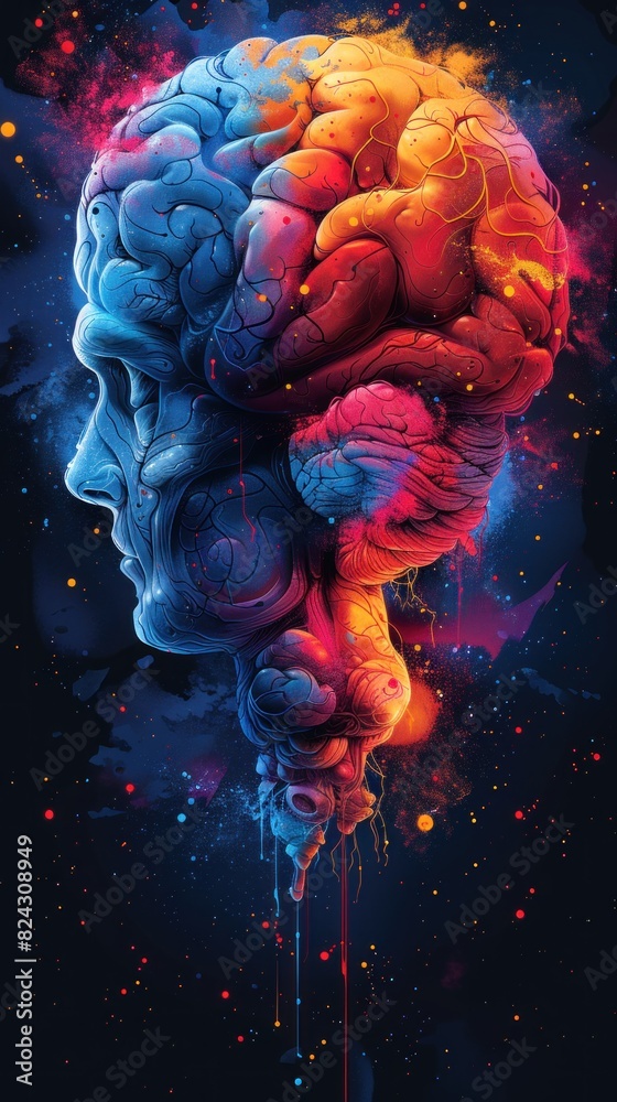 Render a detailed sticker design of a business brain with complex neuron structures Render a detailed sticker design of a business brain with complex neuron structures