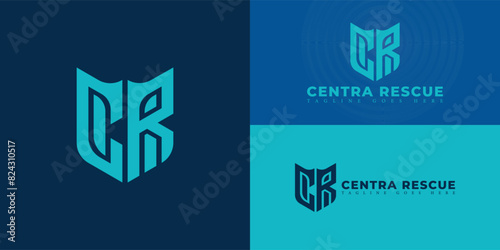 Abstract initial hexagon letter CR or RC logo in blue color isolated on multiple background colors. The logo is suitable for emergency app business company logo design inspiration templates.
