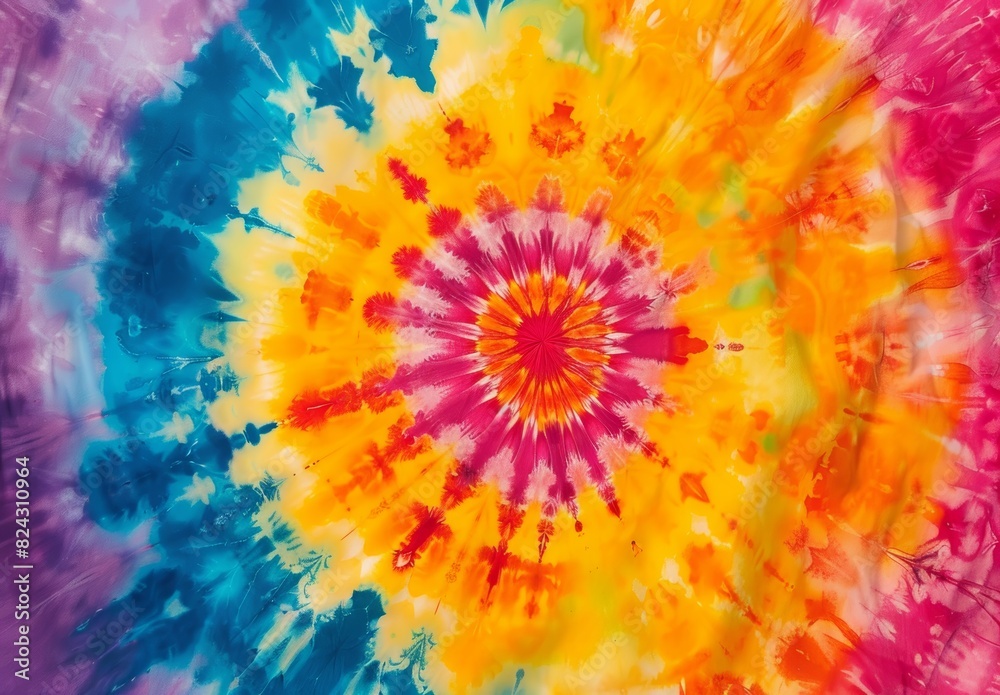 A colorful tie dye design with a yellow center A colorful tie dye design with a yellow center