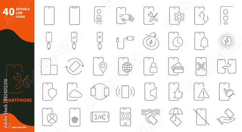 Smartphone icon. Set of feature icons, phone technology, interface design.