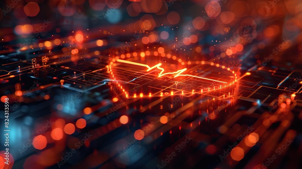 Obraz premium A digital image of a health shield with a heartbeat line. stock photo