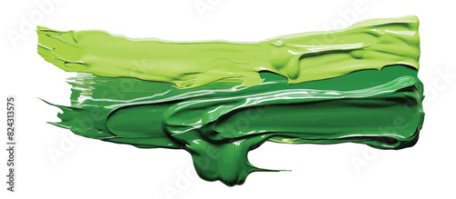 Warm green brush strokes isolated on white background. Oil paint abstract shape. Design mockup.