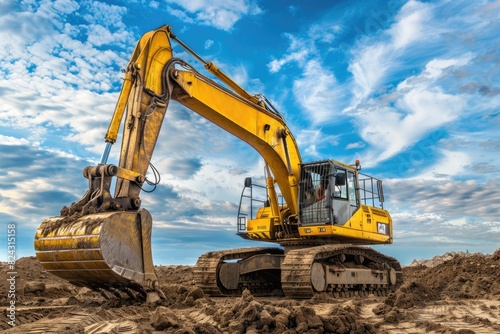 A large yellow excavator showcasing industrial machinery