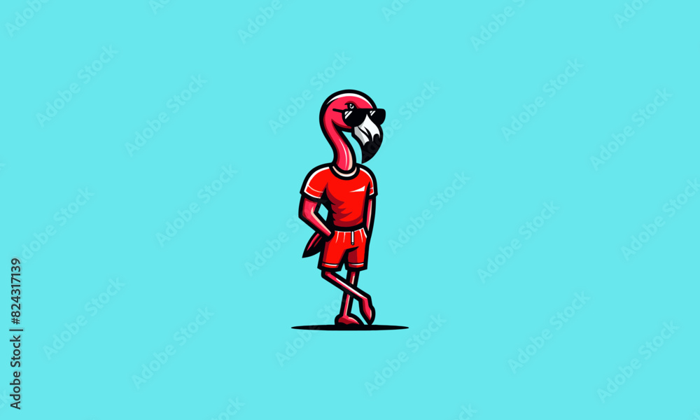 Fototapeta premium character flamingo wearing sun glass and tshirt vector logo design