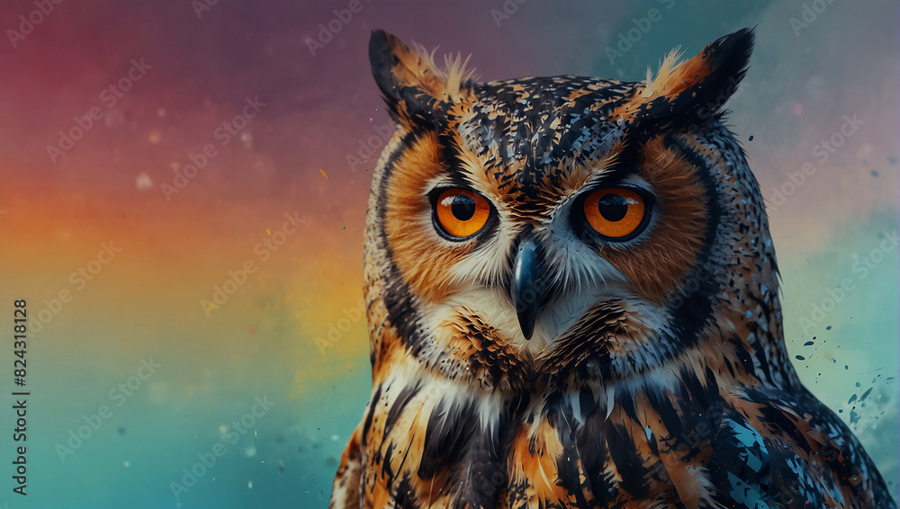 close-up of an owl with big, round, orange eyes close-up of an owl with big, round, orange eyes
