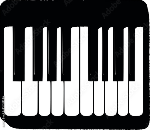 A Simple Black and White Vector Illustration of Piano Keys from a Dynamic Angle