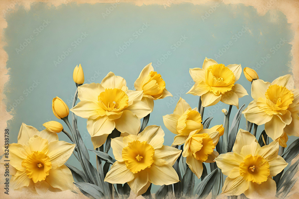 Fototapeta premium Abstract pastel vintage flower background, yellow daffodil