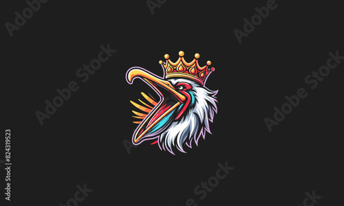 pelican roar wearing crown vector artwork design
