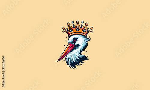 head stork wearing crown vector logo design