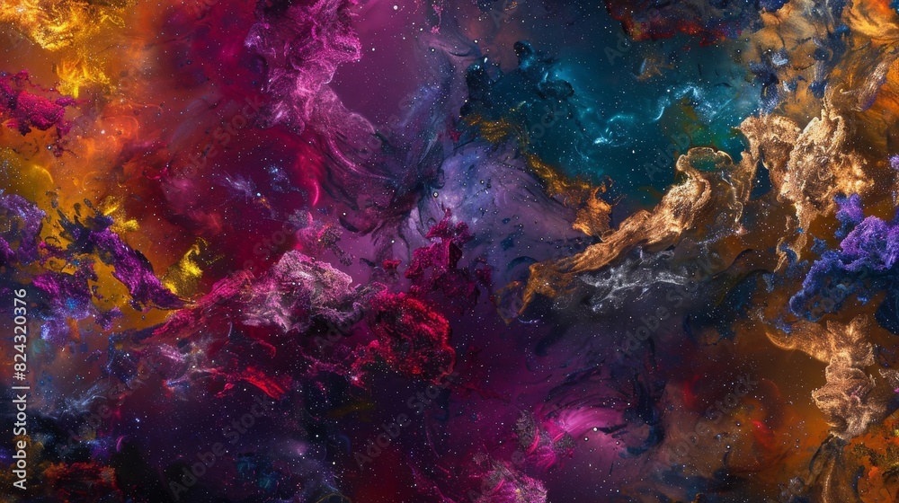 Journey through an abstract cosmic nebula, rich colors and detailed textures, highlighting the beauty of the universe for educational purposes