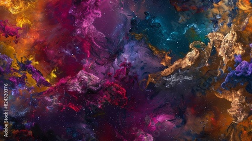 Journey through an abstract cosmic nebula, rich colors and detailed textures, highlighting the beauty of the universe for educational purposes © Paul