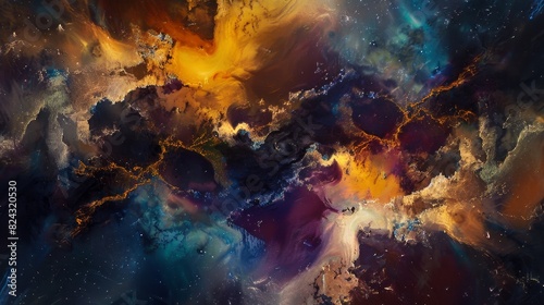 Journey through an abstract cosmic nebula, rich colors and detailed textures, highlighting the beauty of the universe for educational purposes