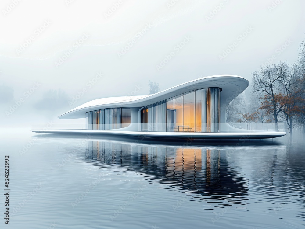 Fototapeta premium Modern houses by the lake, reflections