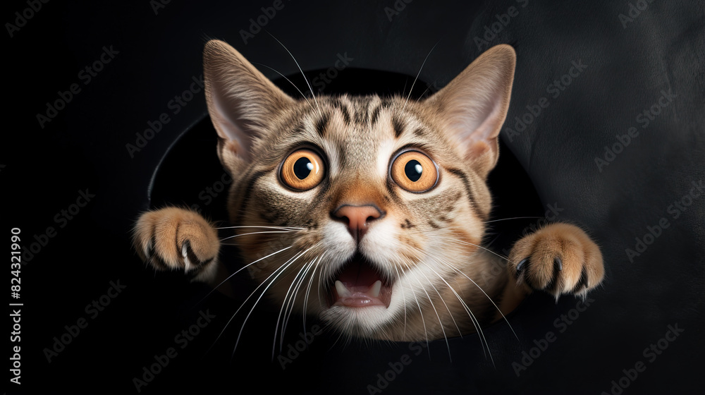 Funny surprised cat with a questioning pose. A cute kitten asks in surprise where the treats are. Funny surprised cat with a questioning pose. A cute kitten asks in surprise where the treats are.