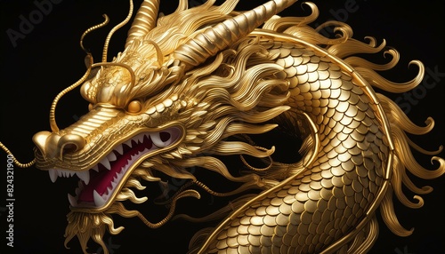A golden dragon isolated on a black background