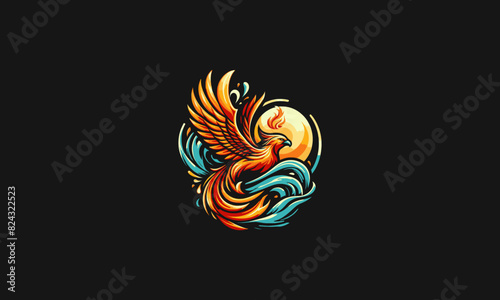 flying phoenix flames vector mascot design