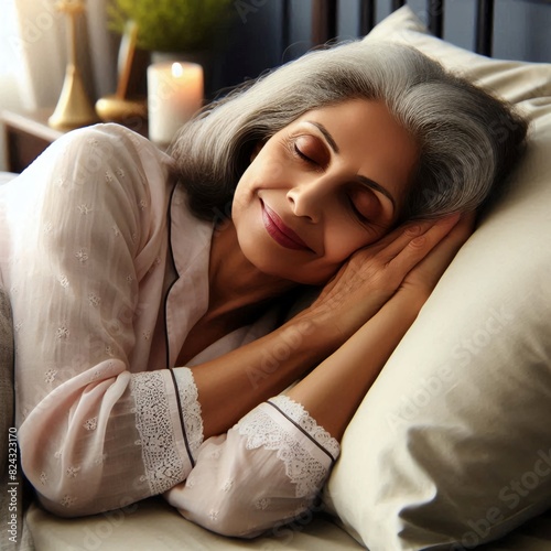 Matured indian woman sleeping in bed