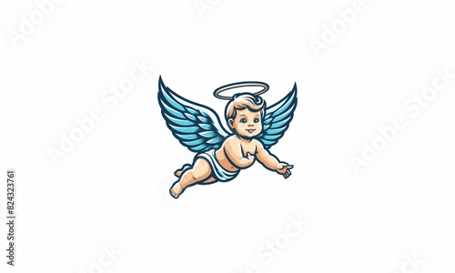 flying baby angel with wings vector mascot flat design