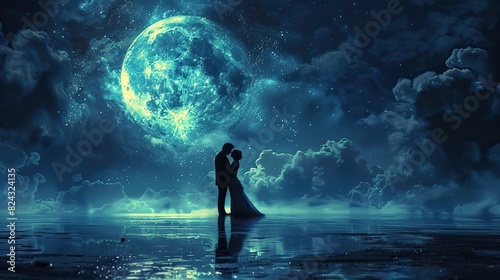 A couple dancing under the moonlight  embodying the romance  passion  and enchanting beauty of love. image