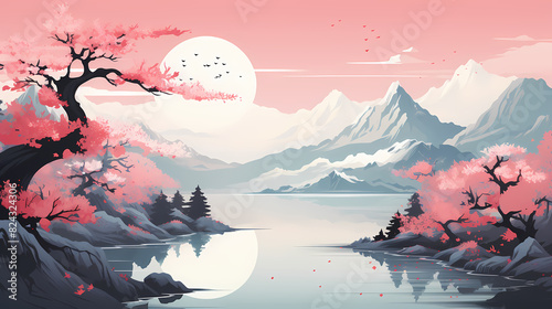 winter and flowers landscape abstract illustration decorative painting