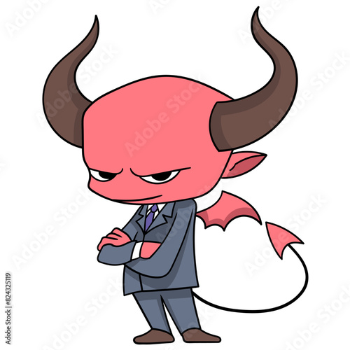 evil faced devil businessman planning cheating at work