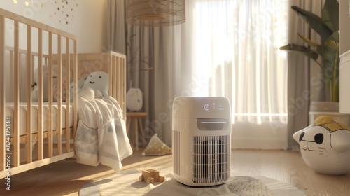 A 3D render of a baby room air purifier photo