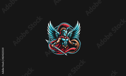flying spartan with wings vector artwork design