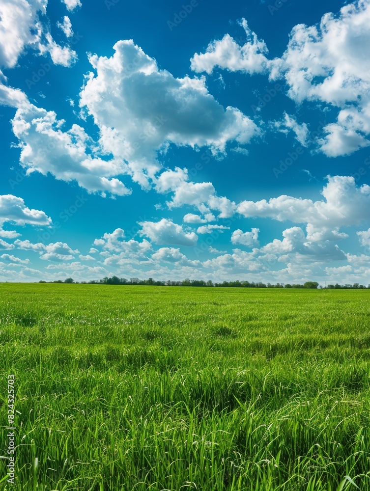 Beautiful Green Grass Landscape Blue Sky White Clouds Farmland Expansive View Nature Background