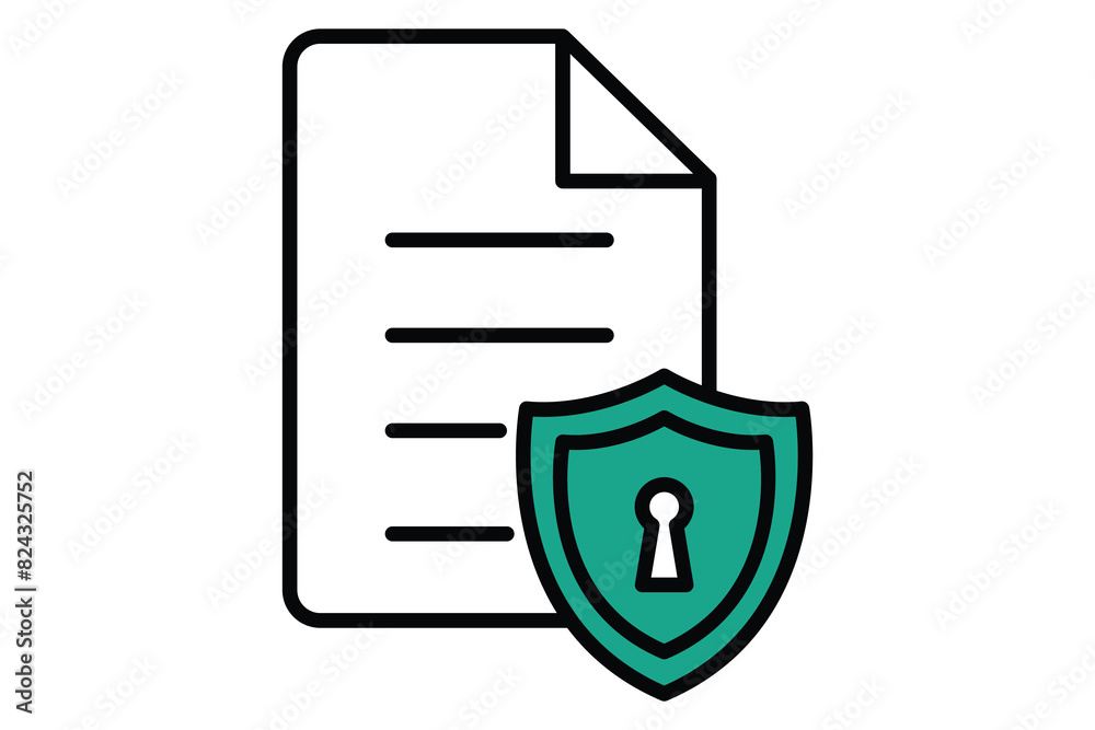 document protection icon. document with shield. icon related to information technology. flat line icon style. technology element vector illustration document protection icon. document with shield. icon related to information technology. flat line icon style. technology element vector illustration
