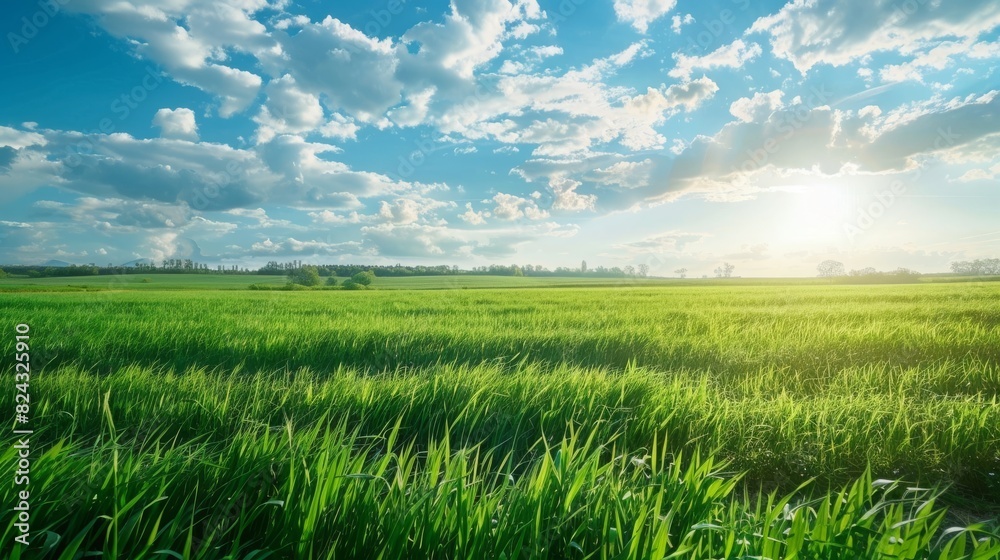Beautiful Green Grass Landscape Blue Sky White Clouds Farmland Expansive View Nature Background Beautiful Green Grass Landscape Blue Sky White Clouds Farmland Expansive View Nature Background