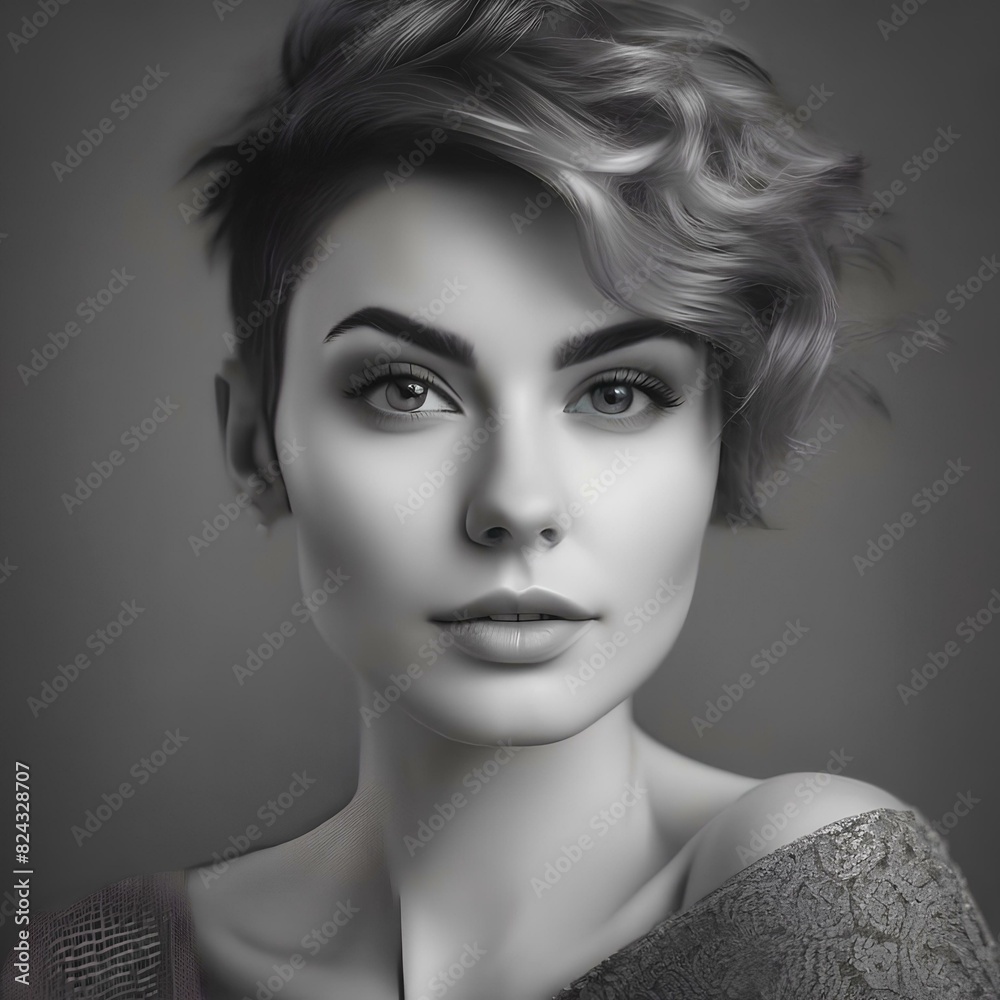Fototapeta premium Portrait of a confident young woman with a pixie haircut2