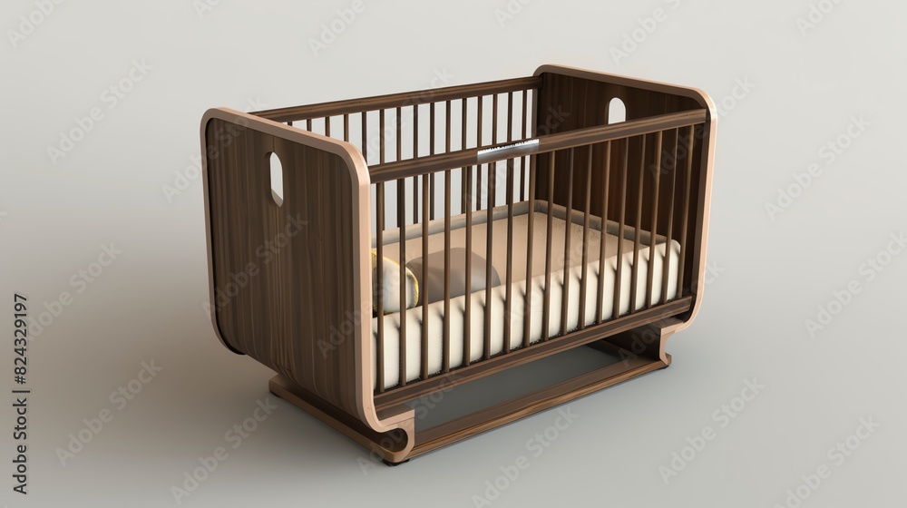 A detailed 3D render of a baby crib with a convertible design A detailed 3D render of a baby crib with a convertible design