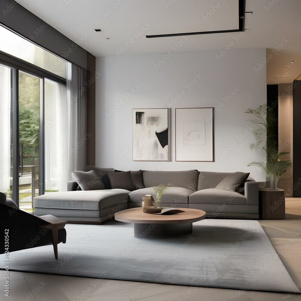 Modern living room with a large sectional sofa and abstract art3 Modern living room with a large sectional sofa and abstract art3