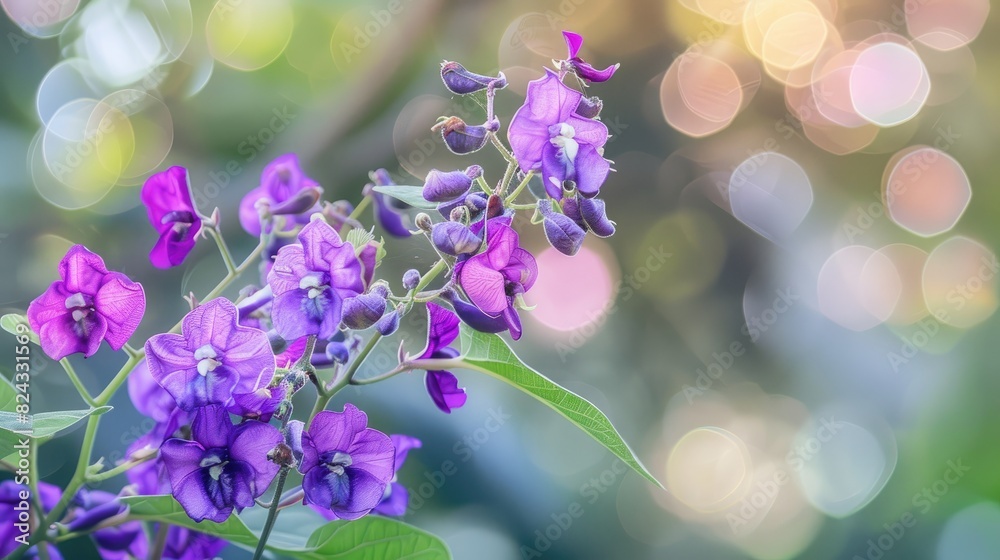 Purple hyacinth bean plant with blossoms and foliage Purple hyacinth bean plant with blossoms and foliage