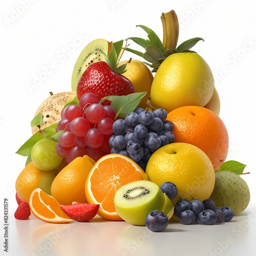 3d Fresh fruits Isolated on white background  fruits  foods  juicies  white backgrounds  vitamins  leaves  simplicities