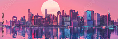 a vibrant digital illustration of the New York city skyline at sunset  generative AI